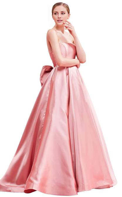 A-line heart-shaped neckline fitted strapless and floor length evening gown