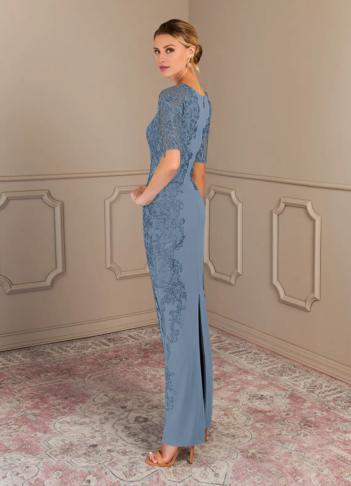 Tight lace crepe and floor length mothers of the bride dresses