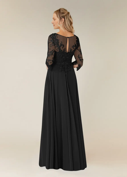 A-line V-neck lace chiffon and floor length mother of the bride dress