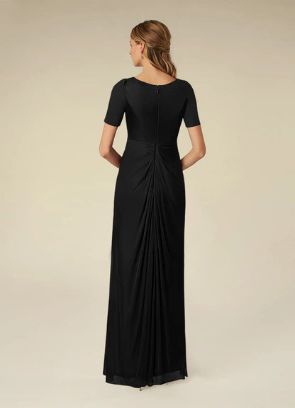 A-line pleated mesh dress and floor length mother of the bride dress