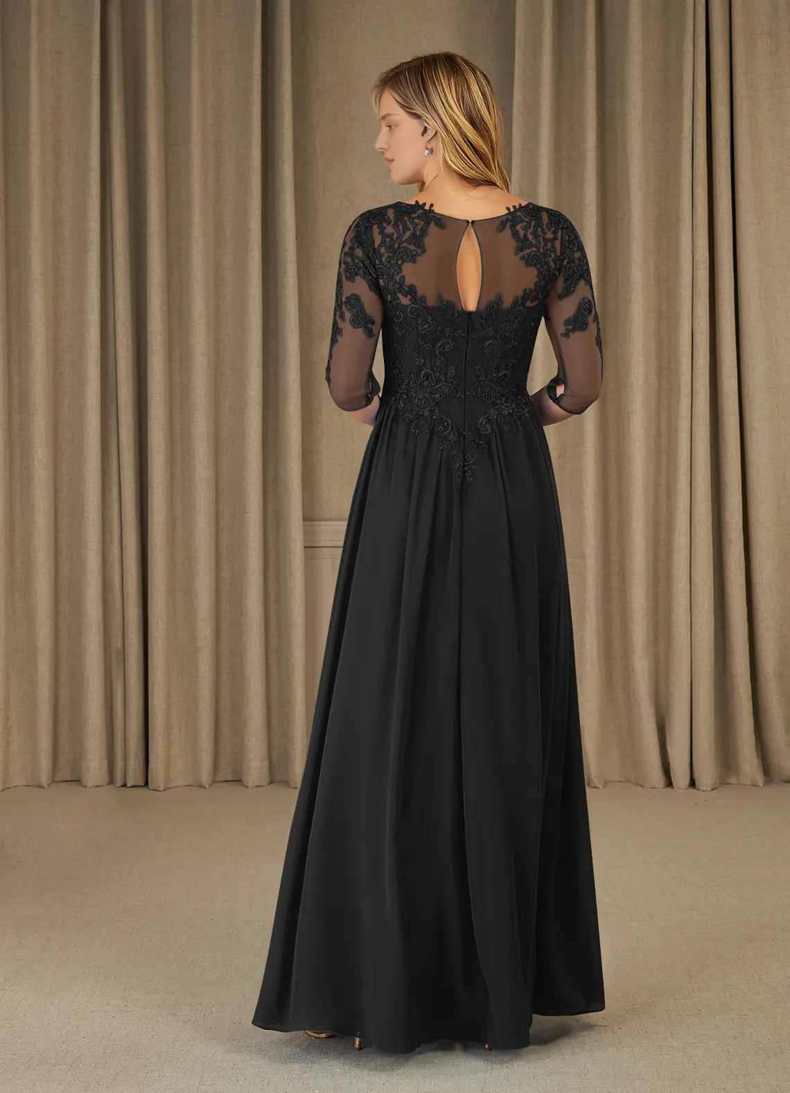 A-shaped spoon lace chiffon and floor length mother of the bride dress