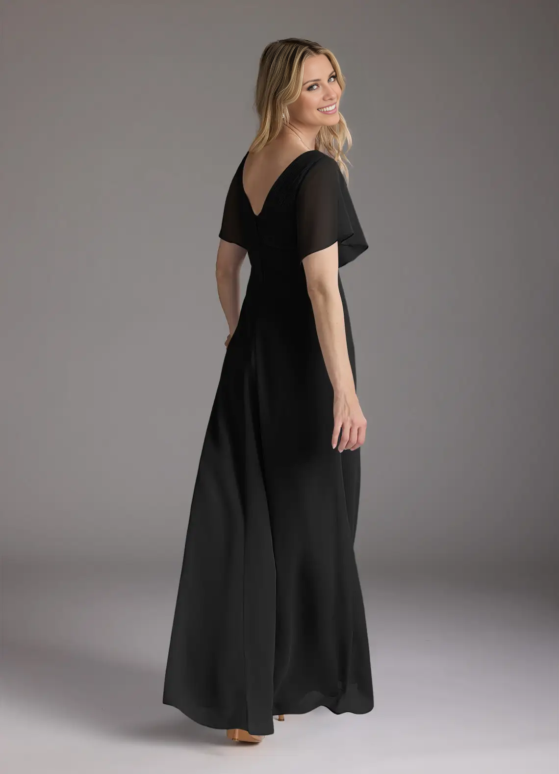 A-line V-neck evening gown pleated chiffon mothers of the bride dresses