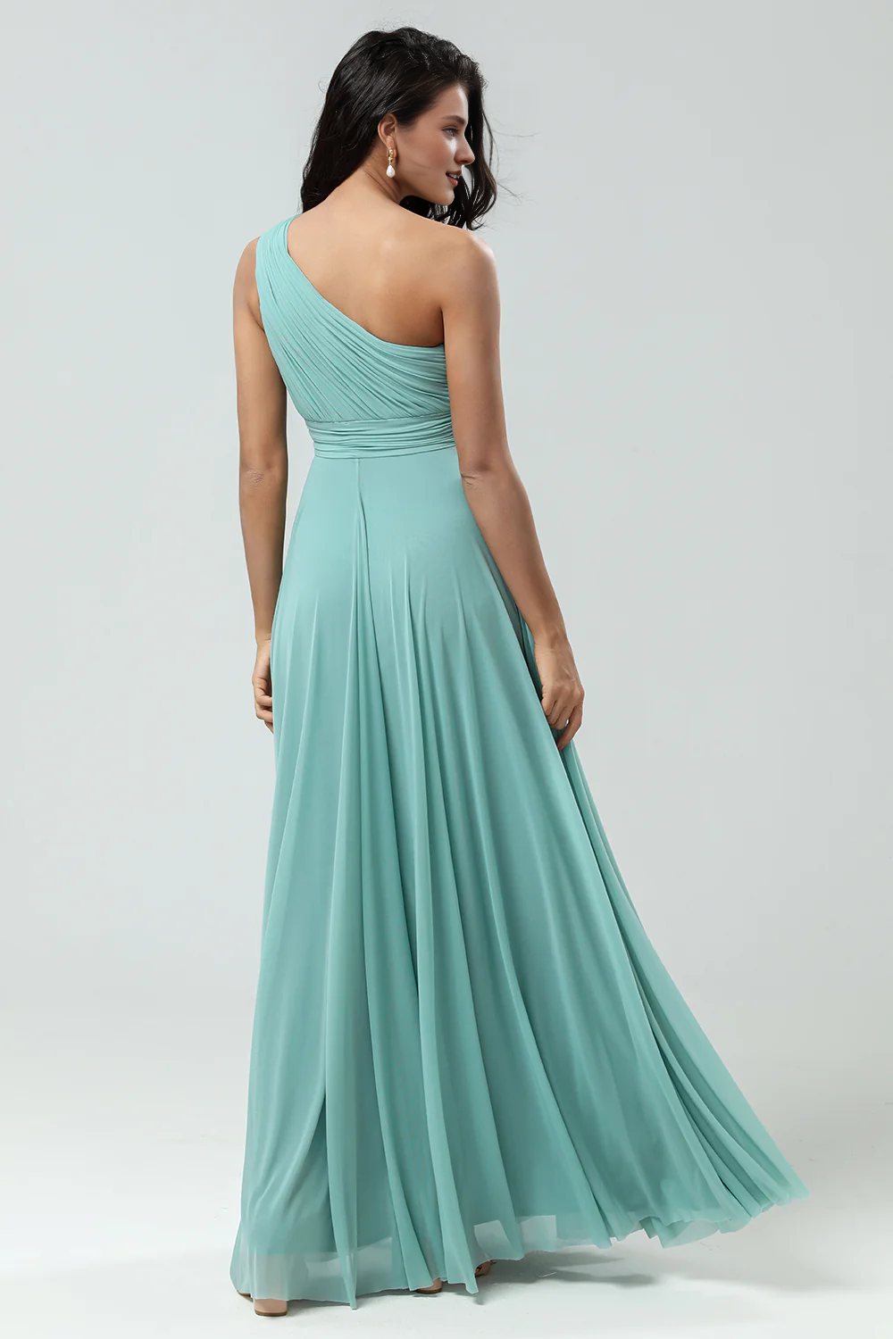 A-line shoulder pleated and floor length bridesmaid dress