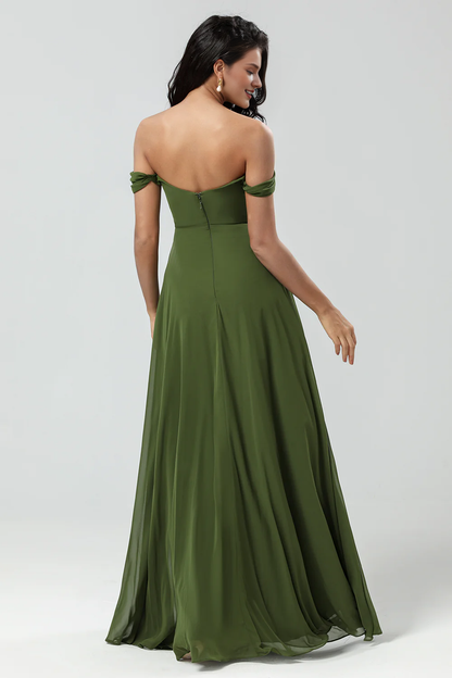 A-line slit and ground chiffon bridesmaid dress