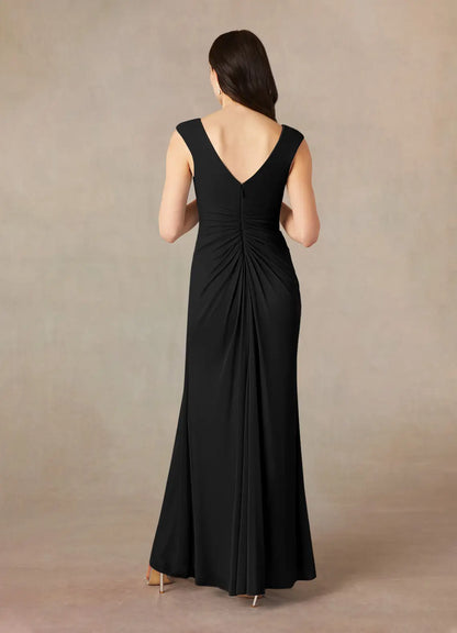 A-line evening gown pleated mesh mothers of the bride dresses