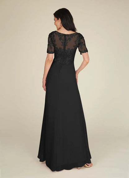 A-neck V-neck lace chiffon and floor length mother of the bride dress