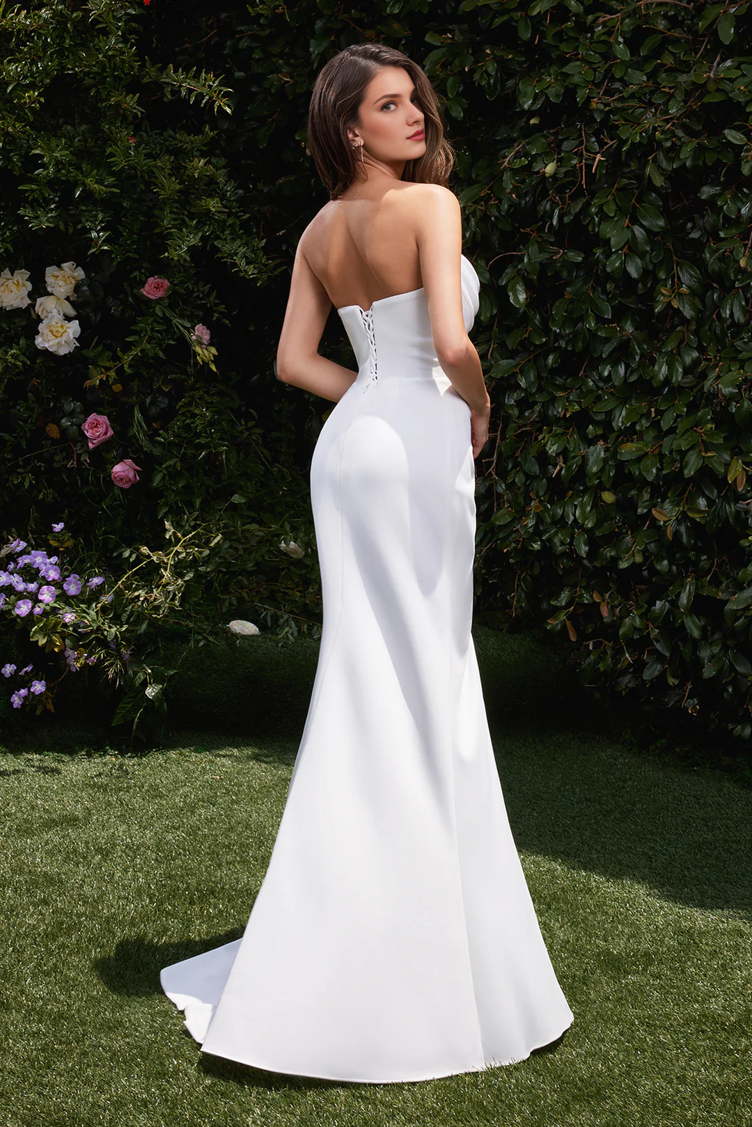 White long strapless chiffon dress