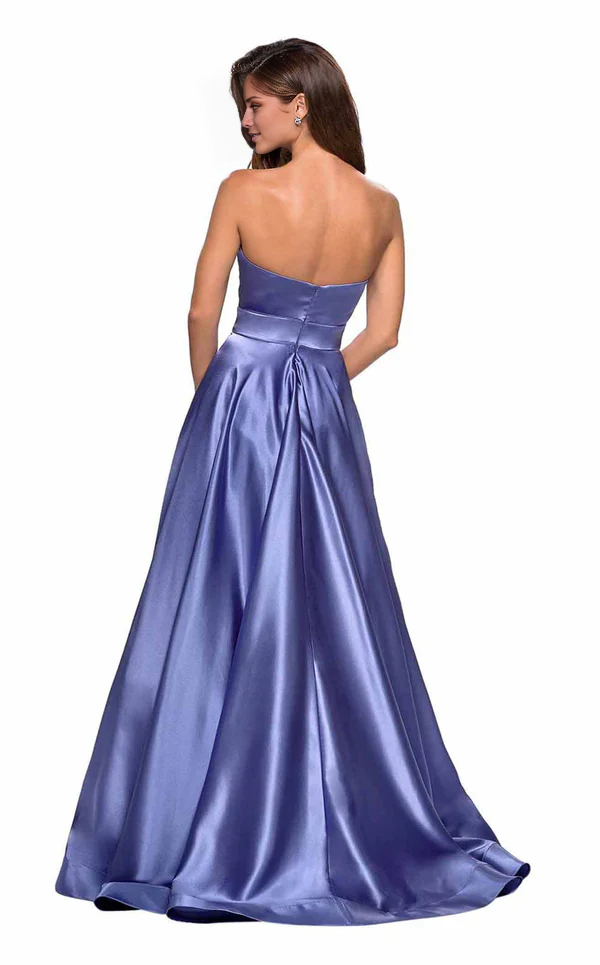 A-line chicken heart collar strapless zipper back and floor length evening gown