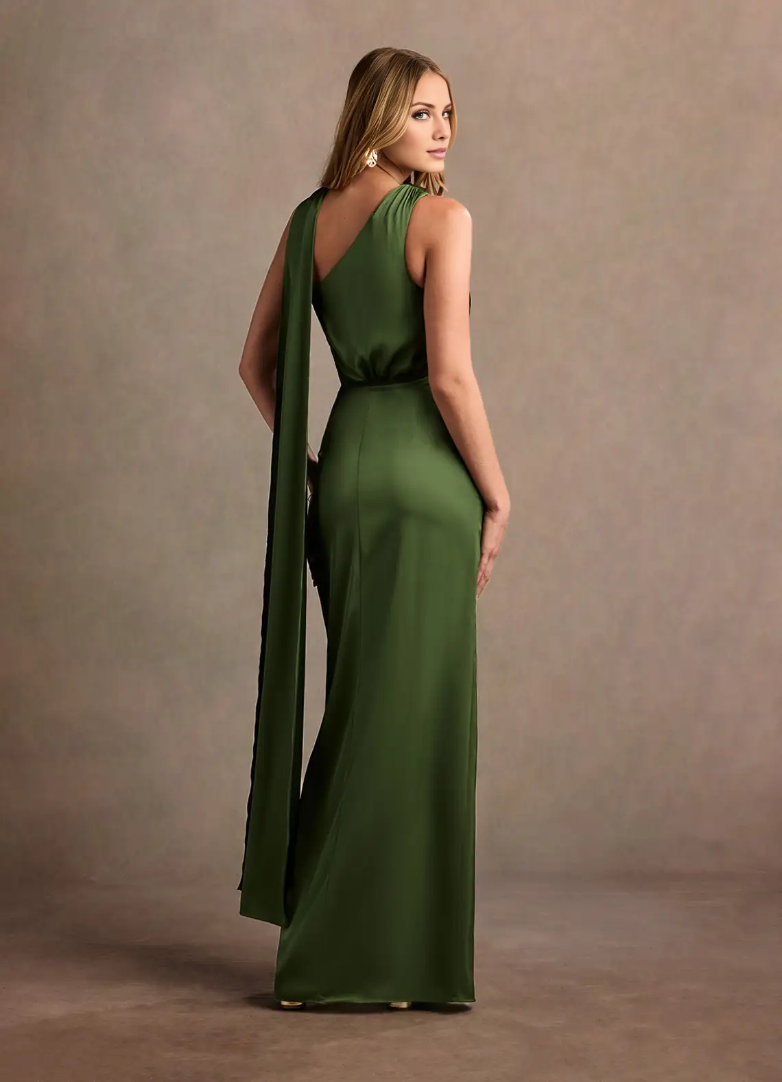 Asymmetric shoulder neckline tight fitting and floor length evening gowns