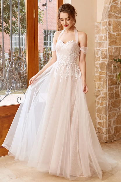 Tattoo chiffon neck hanging and floor length wedding dress