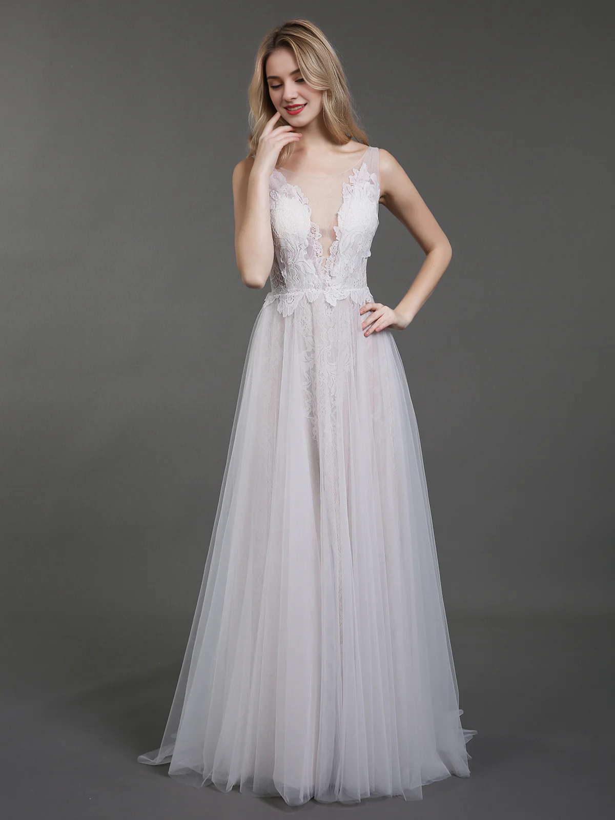 Lace chiffon minimalist beach wedding dress