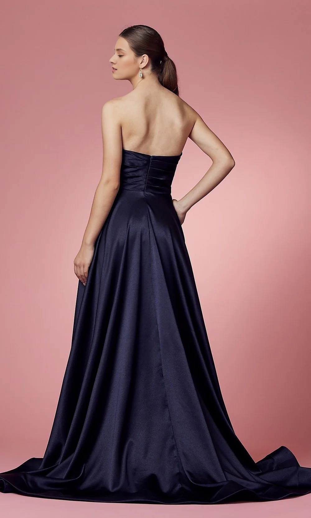 Strapless long A-line high slit formal dress and floor length dress