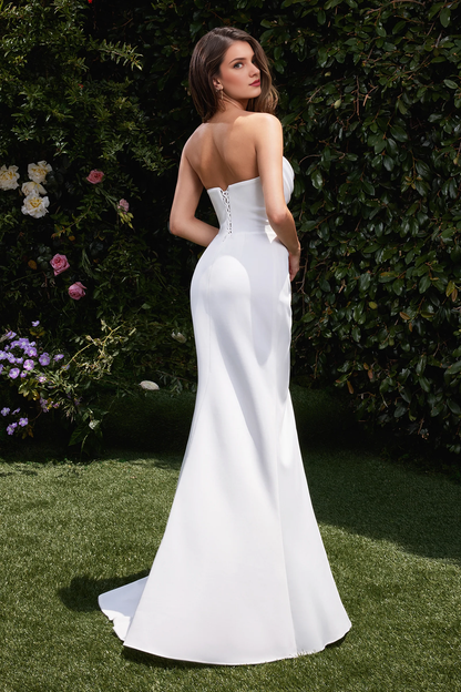 White strapless chiffon and floor length dress