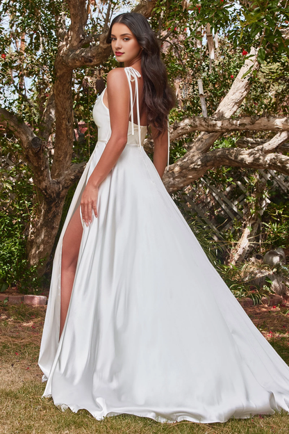 White satin A-line and floor length dress