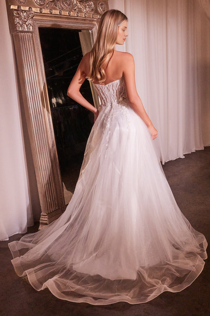 Beaded strapless white and floor length dress