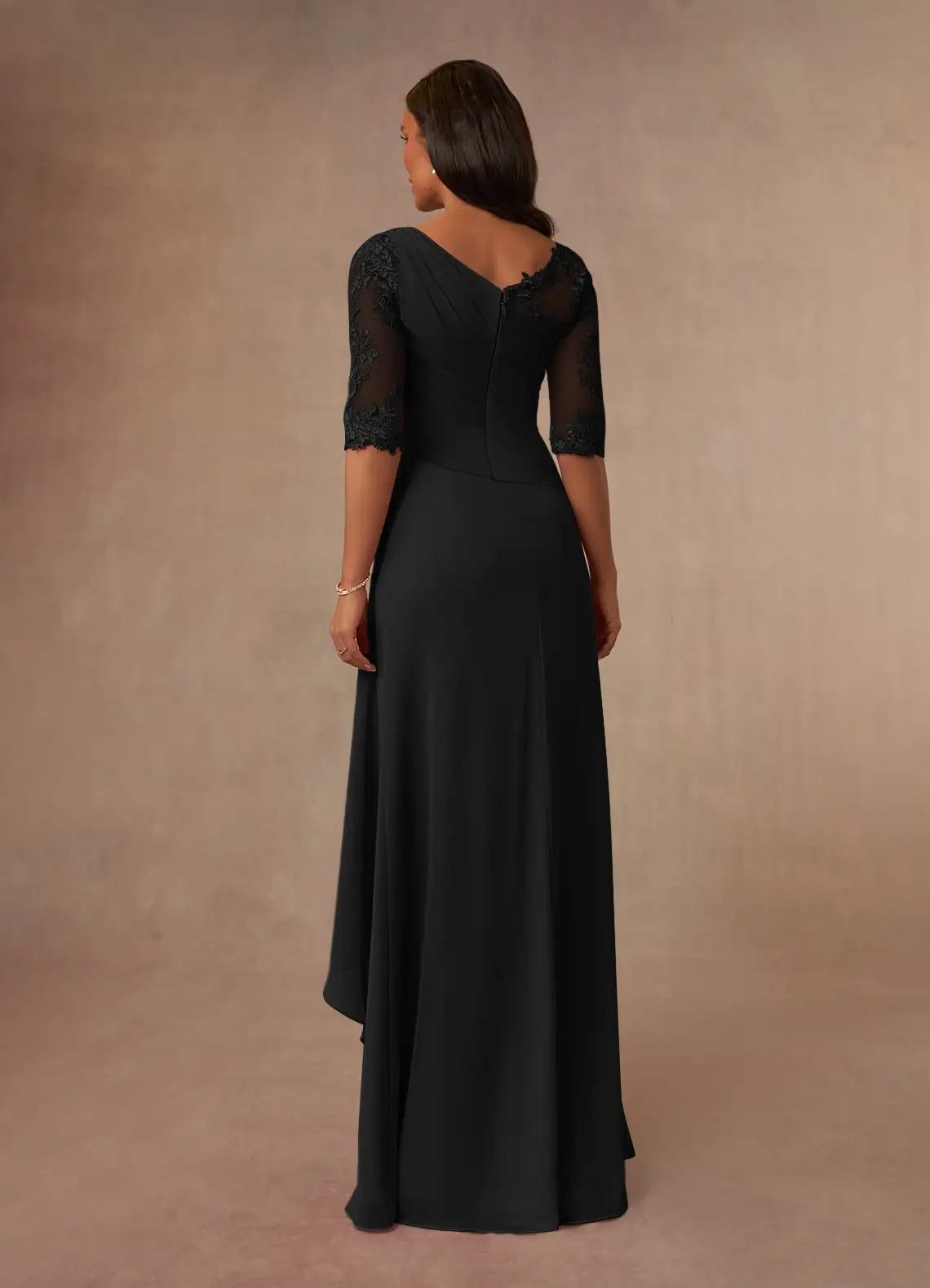 A-line boat collar lace chiffon and floor length mother of the bride dress