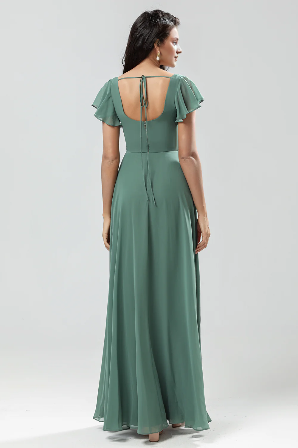 A-line Eucalyptus Long Ruffle Bridesmaid Dress