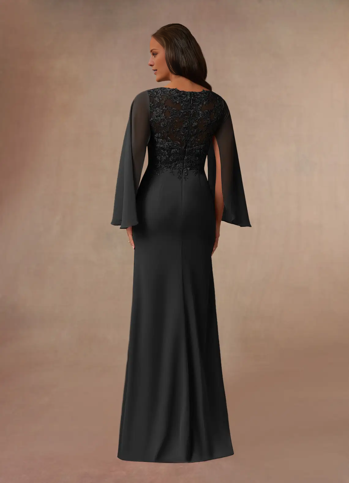 Tail tail evening gown V-neck lace chiffon mothers of the bride dresses