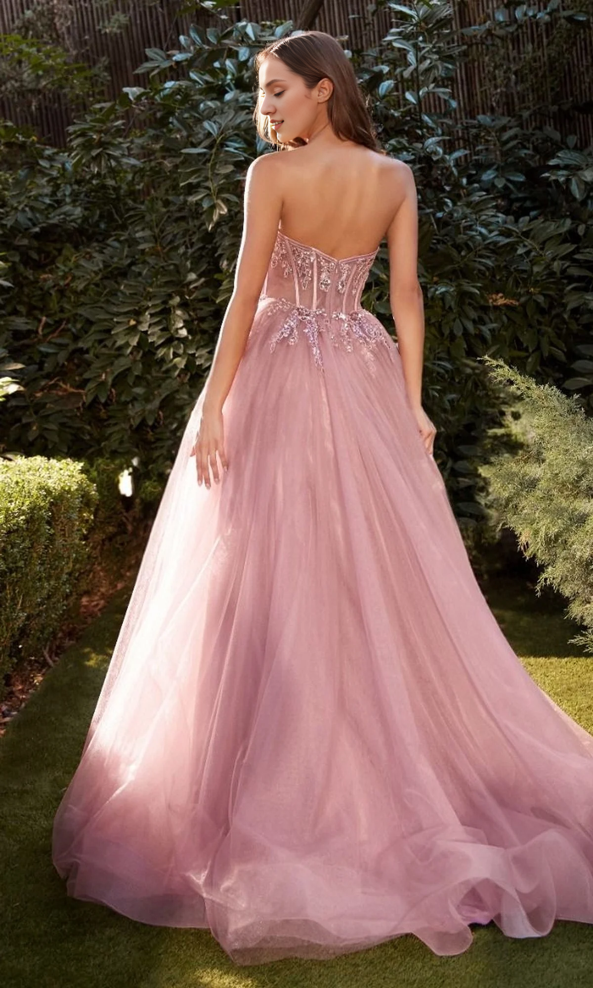 Strapless A-line bead tight corset and floor length Prom dress