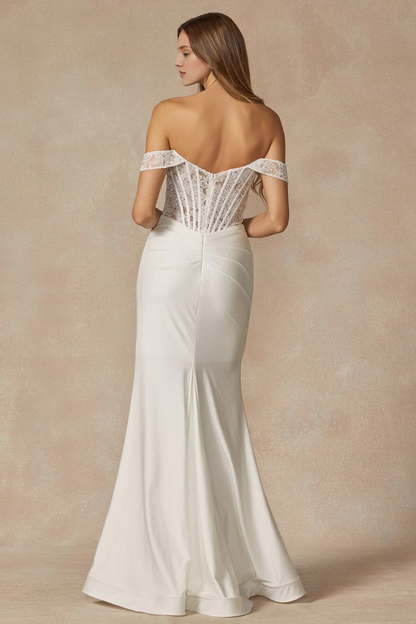 Embroidered long white off shoulder and floor length dress