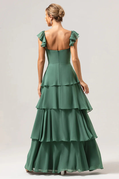 Eucalyptus A-line off shoulder layered bridesmaid dress