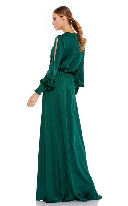 A-line V-neck with side slits and floor-length evening dress