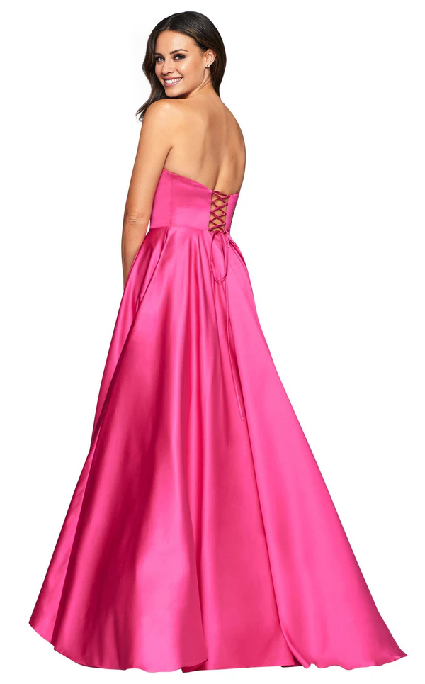 Satin A-line strapless collar with high slit and floor length for evening dress