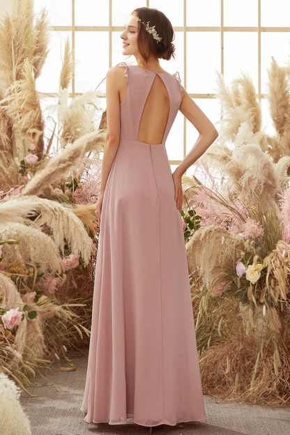 Powder blusher backless chiffon bridesmaid dress