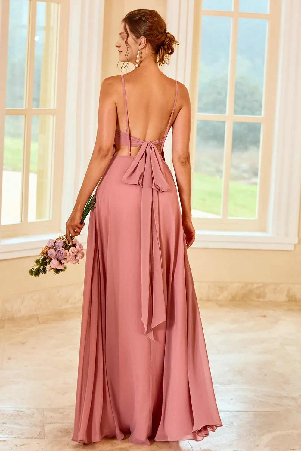 Powder blusher Long Bohemian Bridesmaid Dress