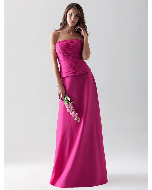 Sheath  Column Bridesmaid Dress Strapless  Straight Neckline Sleeveless Open Back Floor Length Chiffon with Ruched