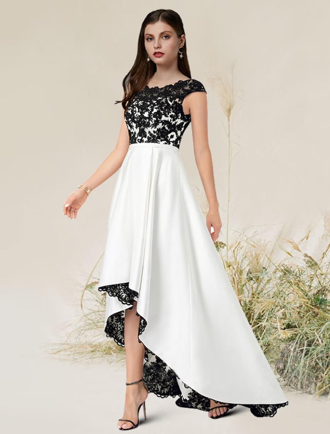 A-Line Elegant Engagement Formal Evening Dress Sleeveless Asymmetrical Satin with Appliques