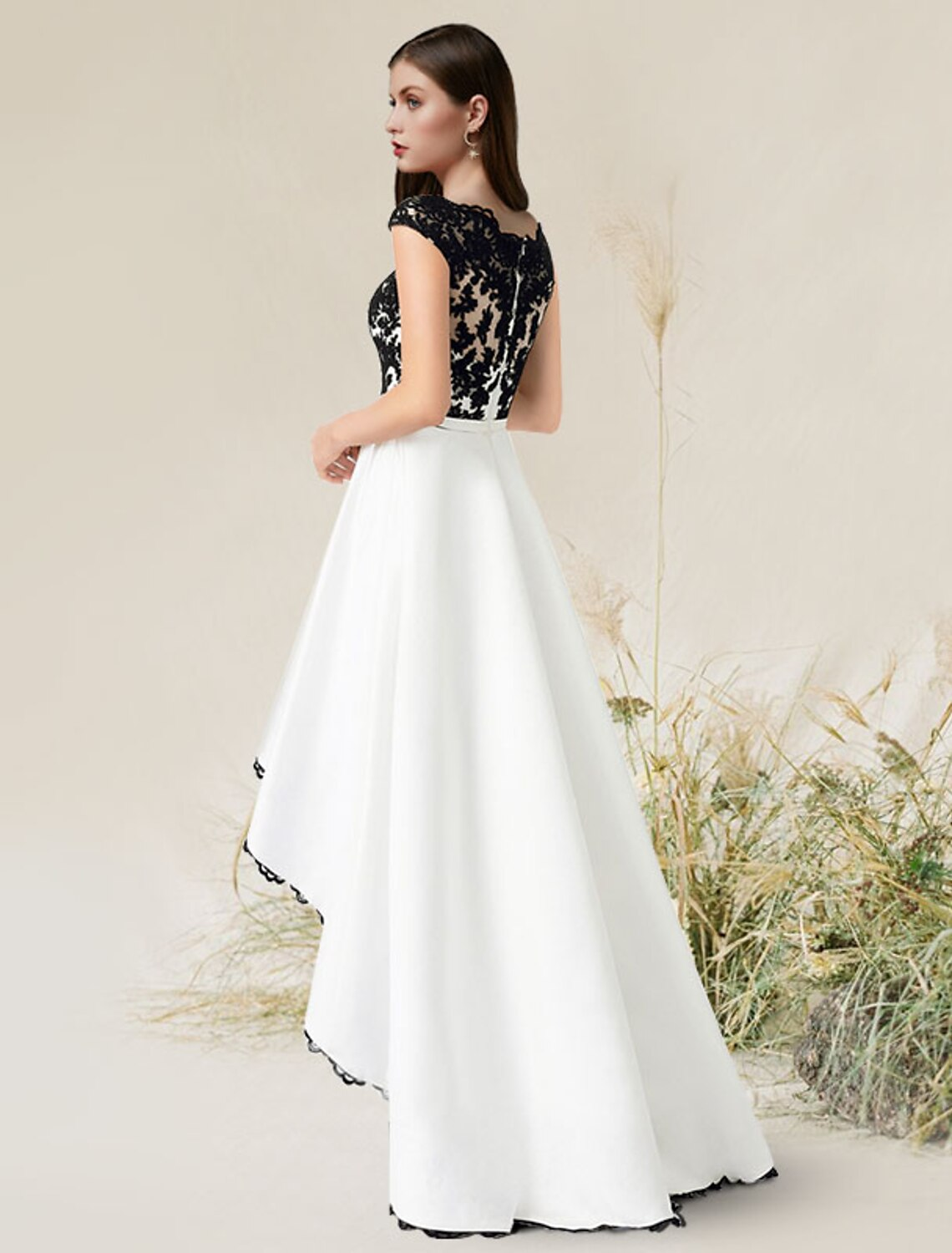 A-Line Elegant Engagement Formal Evening Dress Sleeveless Asymmetrical Satin with Appliques