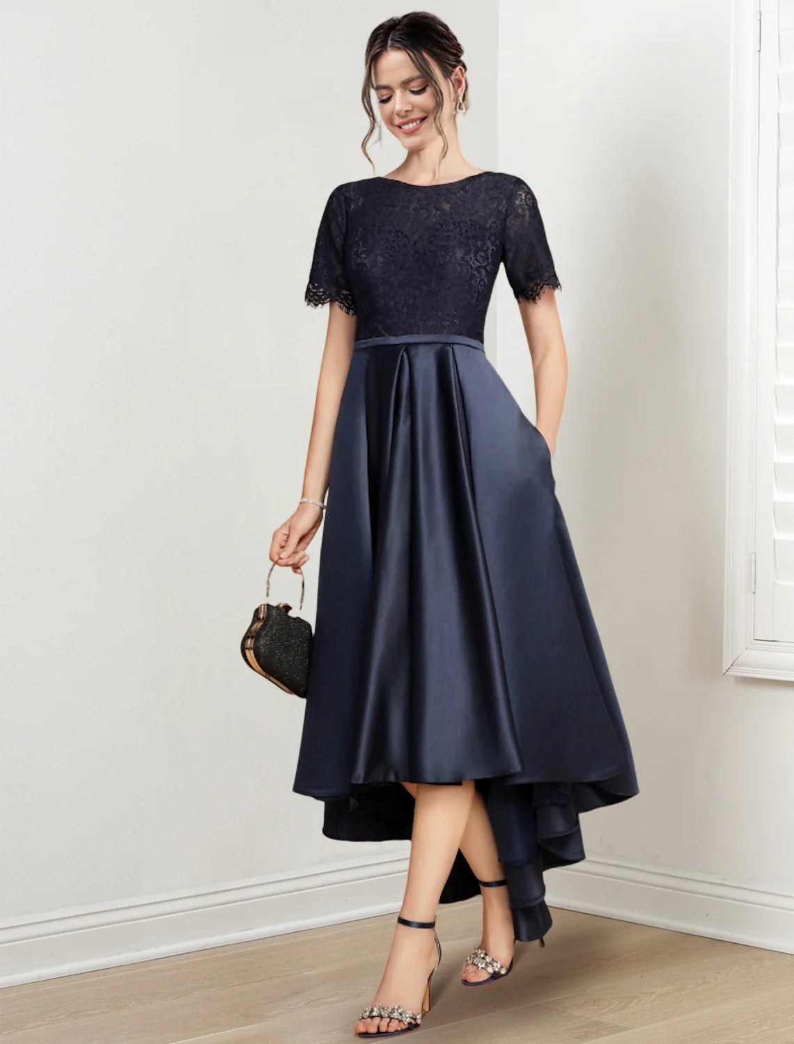 A-line/Princess Jewel Neck Asymmetric Mother of the bride dress