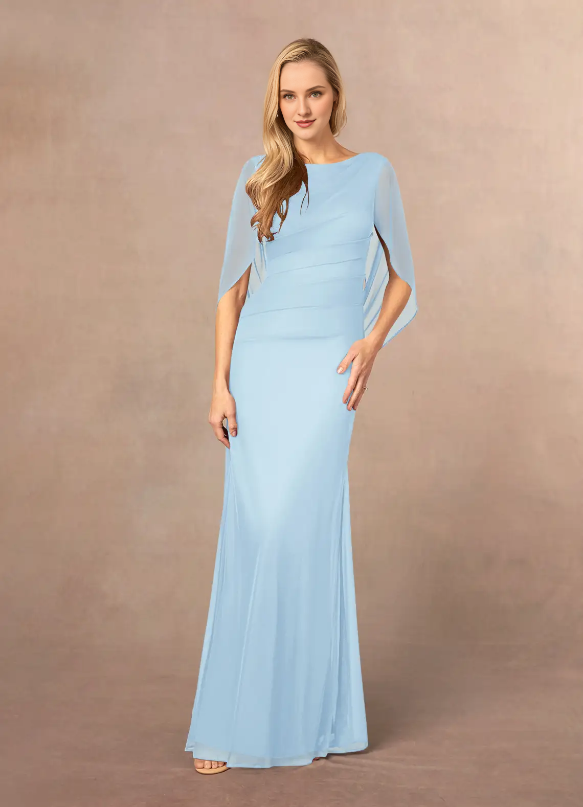 Mermaid spoon pleated mesh and floor length mother of the bride dress