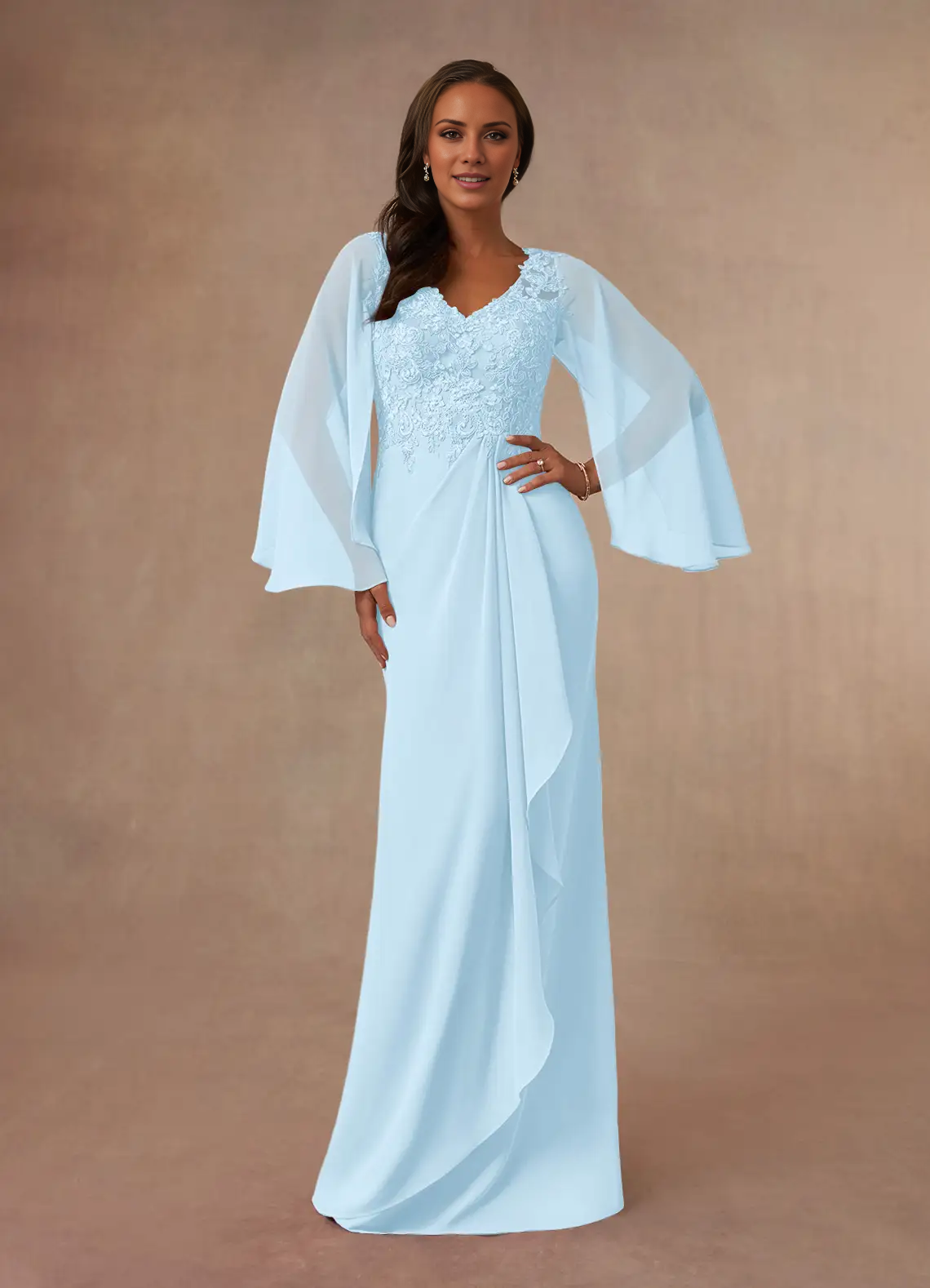 Tail tail evening gown V-neck lace chiffon mothers of the bride dresses