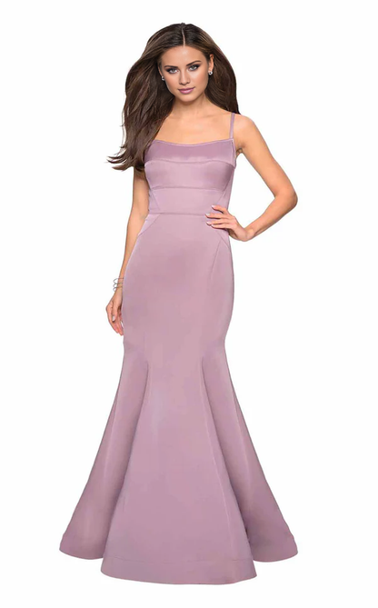 Sleeveless backless fitted trumpet shaped and floor length evening gown