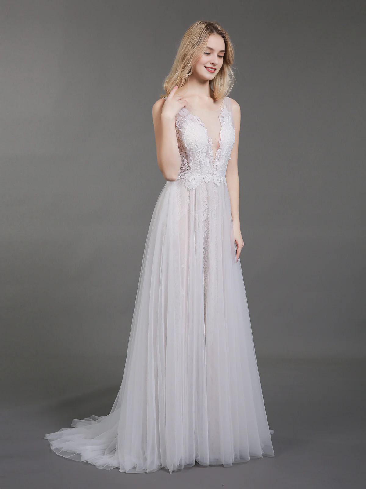 Lace chiffon minimalist beach wedding dress