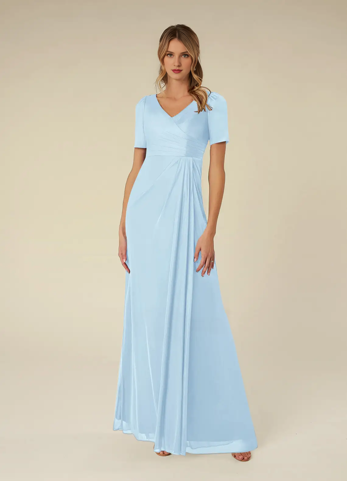 A-line pleated mesh dress and floor length mother of the bride dress