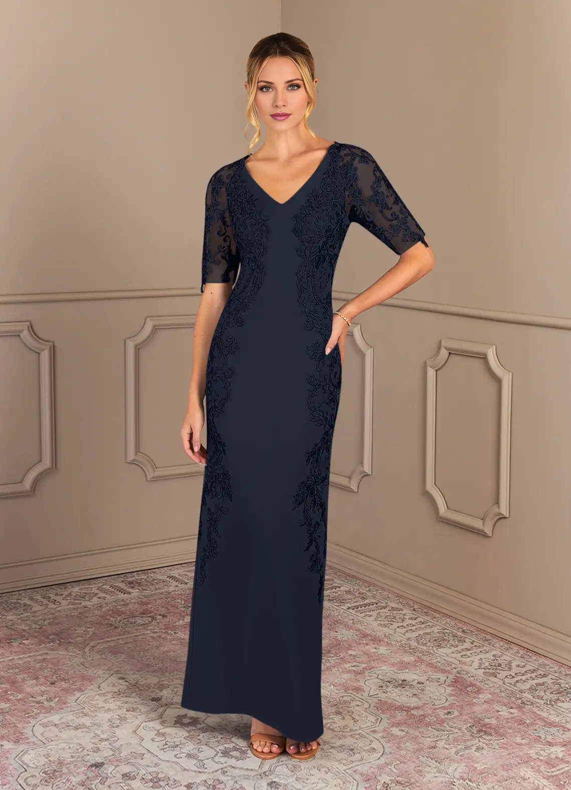 Tight lace crepe and floor length mothers of the bride dresses