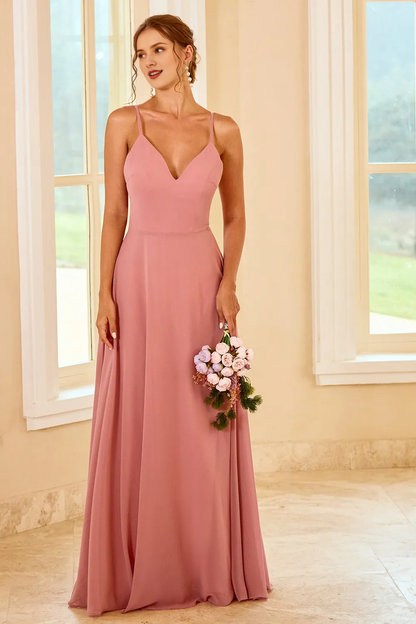 Powder blusher Long Bohemian Bridesmaid Dress