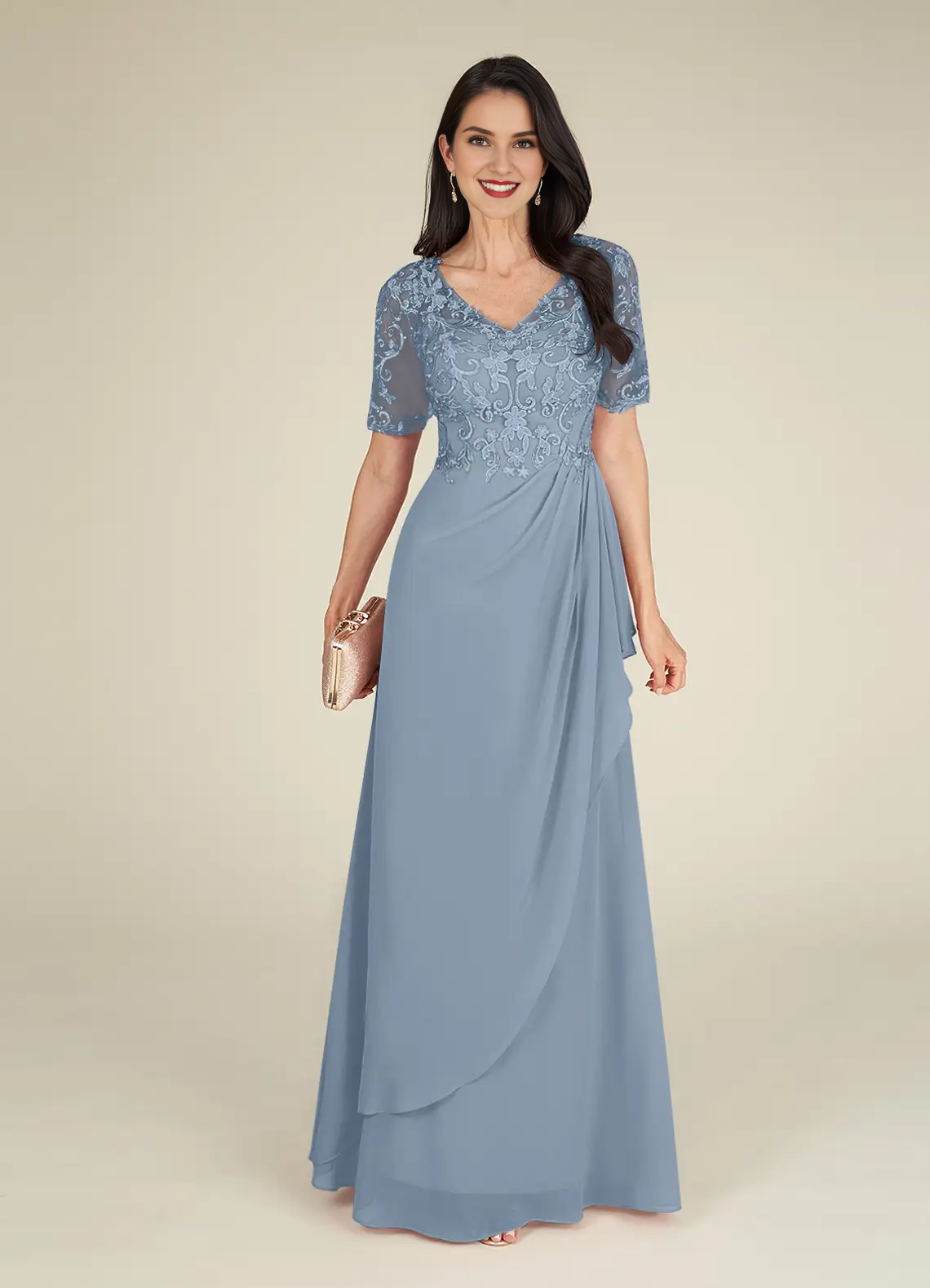 A-neck V-neck lace chiffon and floor length mother of the bride dress