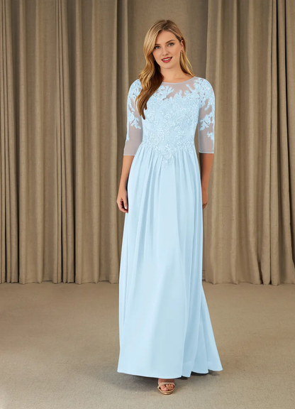 A-shaped spoon lace chiffon and floor length mother of the bride dress