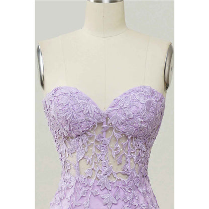 Purple Sweetheart Collar Sticker Mermaid Prom Dress
