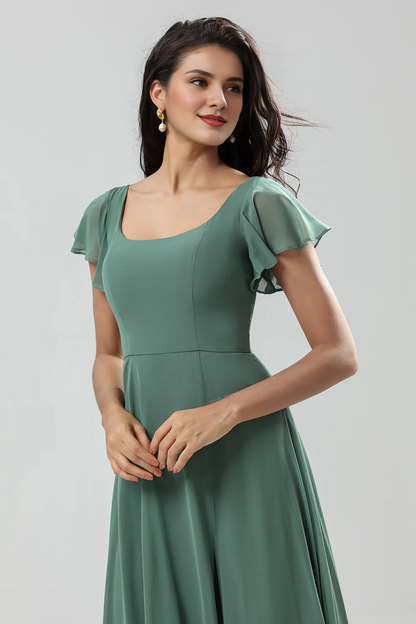 A-line Eucalyptus Long Ruffle Bridesmaid Dress