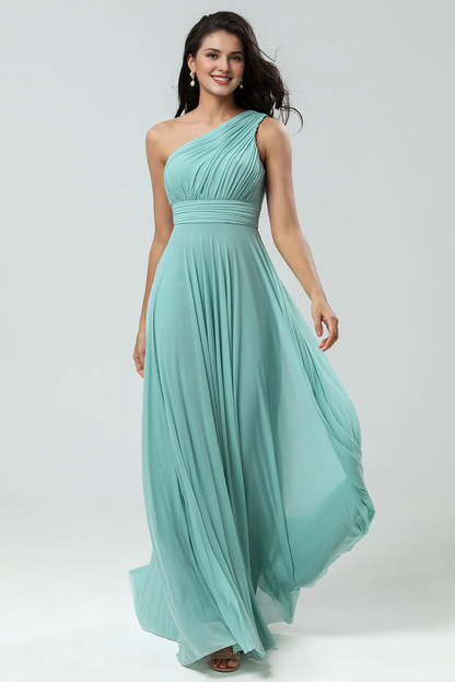 A-line shoulder pleated and floor length bridesmaid dress