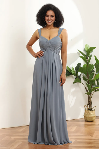 Off shoulder chiffon backless and floor length bridesmaid dress