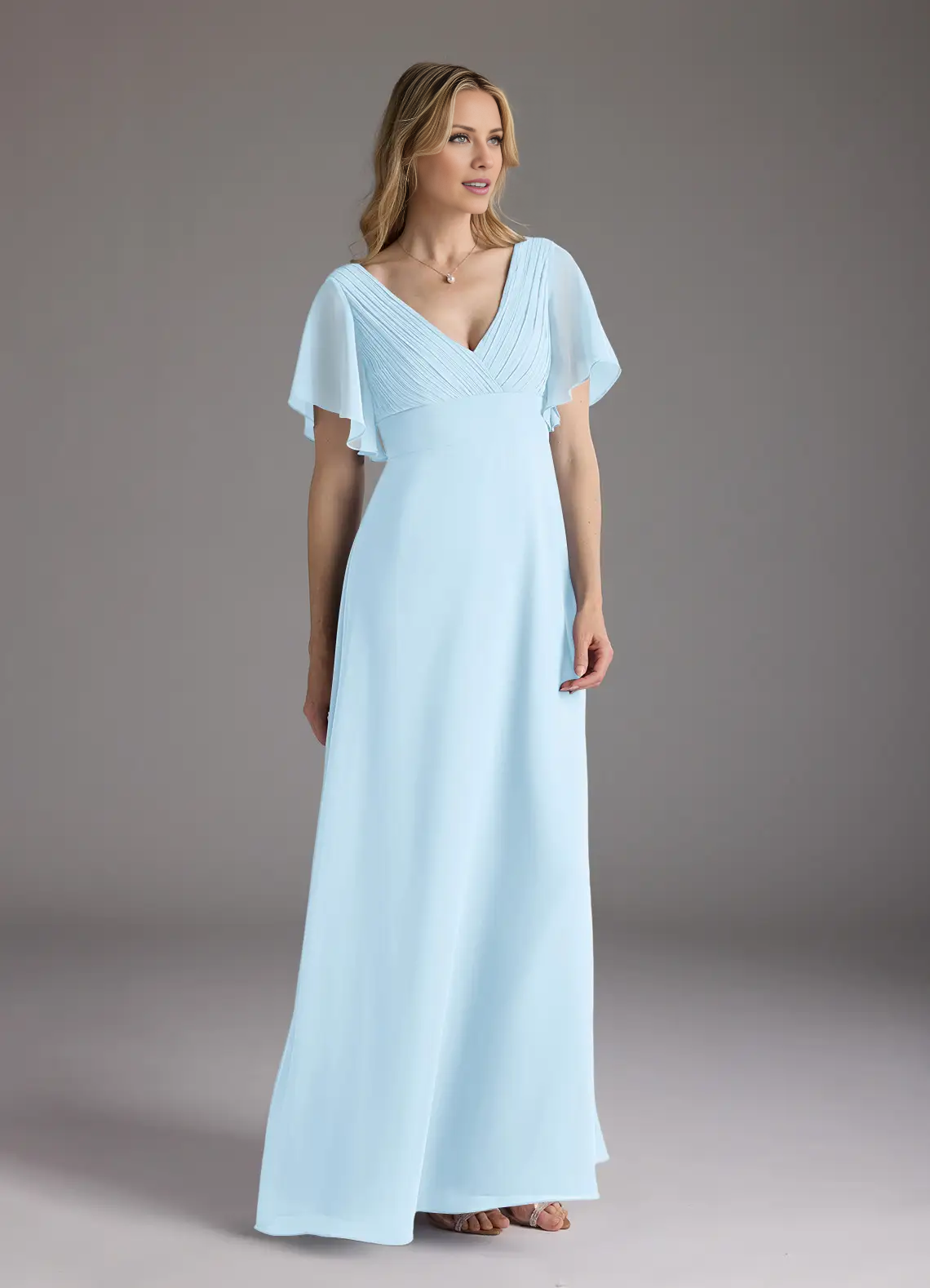 A-line V-neck evening gown pleated chiffon mothers of the bride dresses