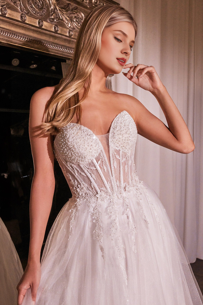 Beaded strapless white and floor length dress