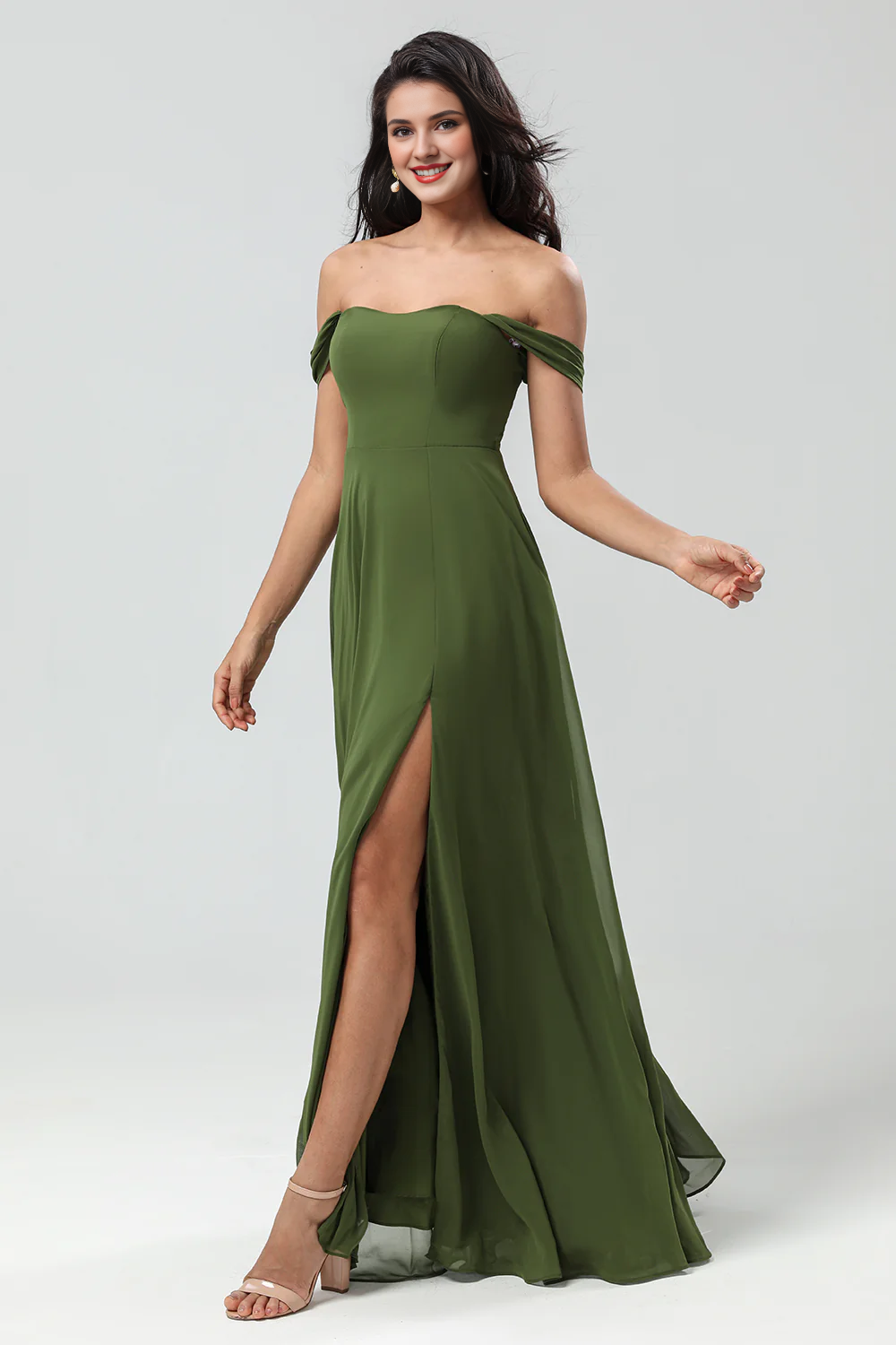 A-line slit and ground chiffon bridesmaid dress