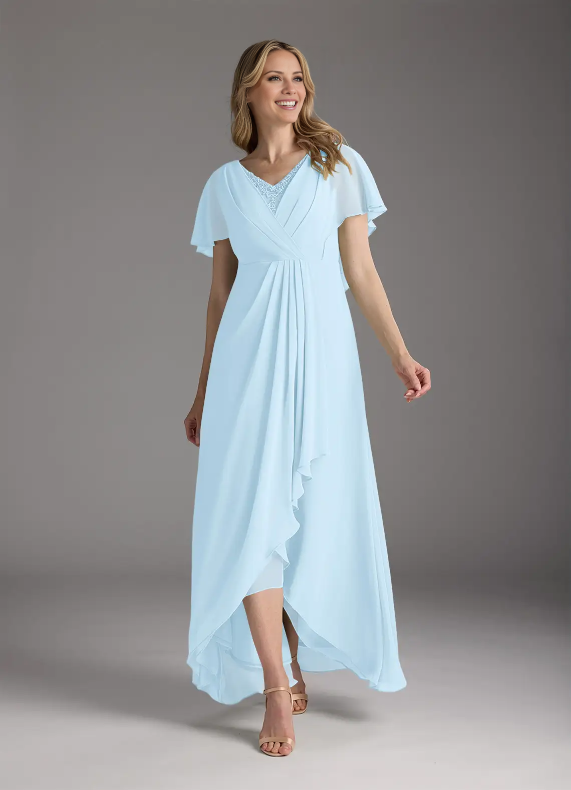 A-line V-neck pleated chiffon and floor length mothers of the bride dresses